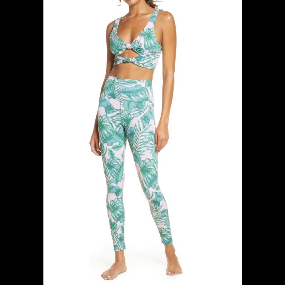 BEACH RIOT Piper Pink Palm High Rise Leggings NWOT